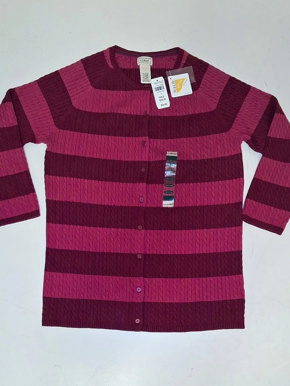 L.L.Bean Baby Cable Stripe Cardigan Pink & Purple XL
